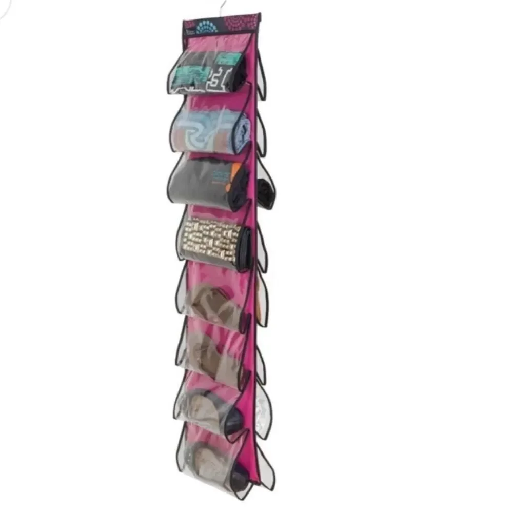 Clever Container 16-Pocket Pink‎ Closet Cubby with Hanging Rail